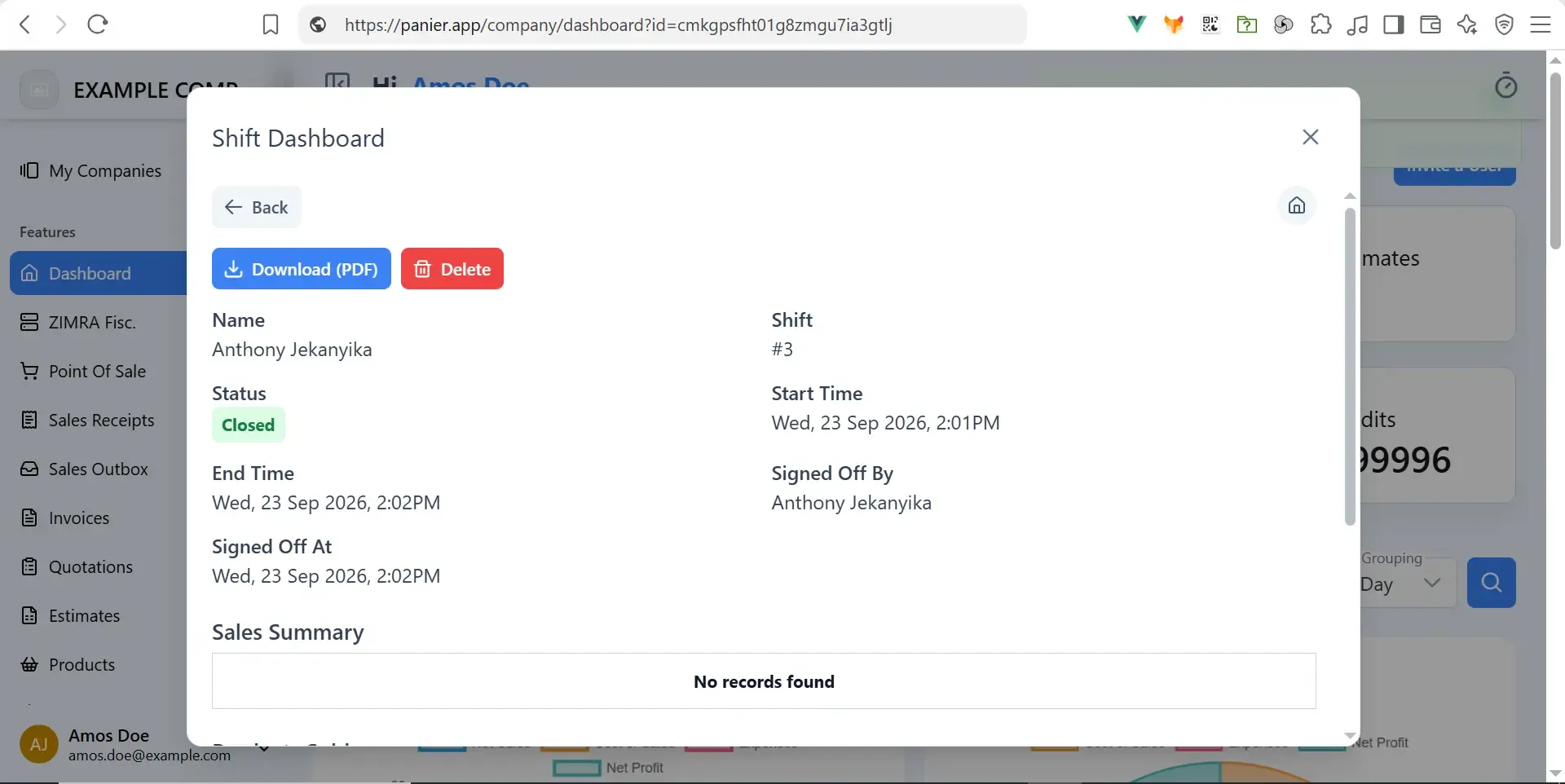Panier Signed Off Shift